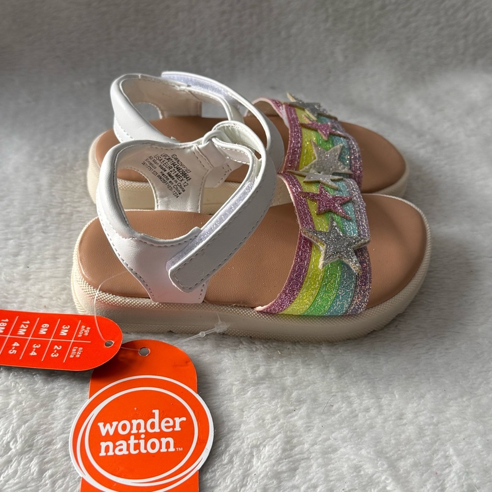 Wonder Nation Kids Glitter Star Sandals Girls Size 5 Strappy‎ New